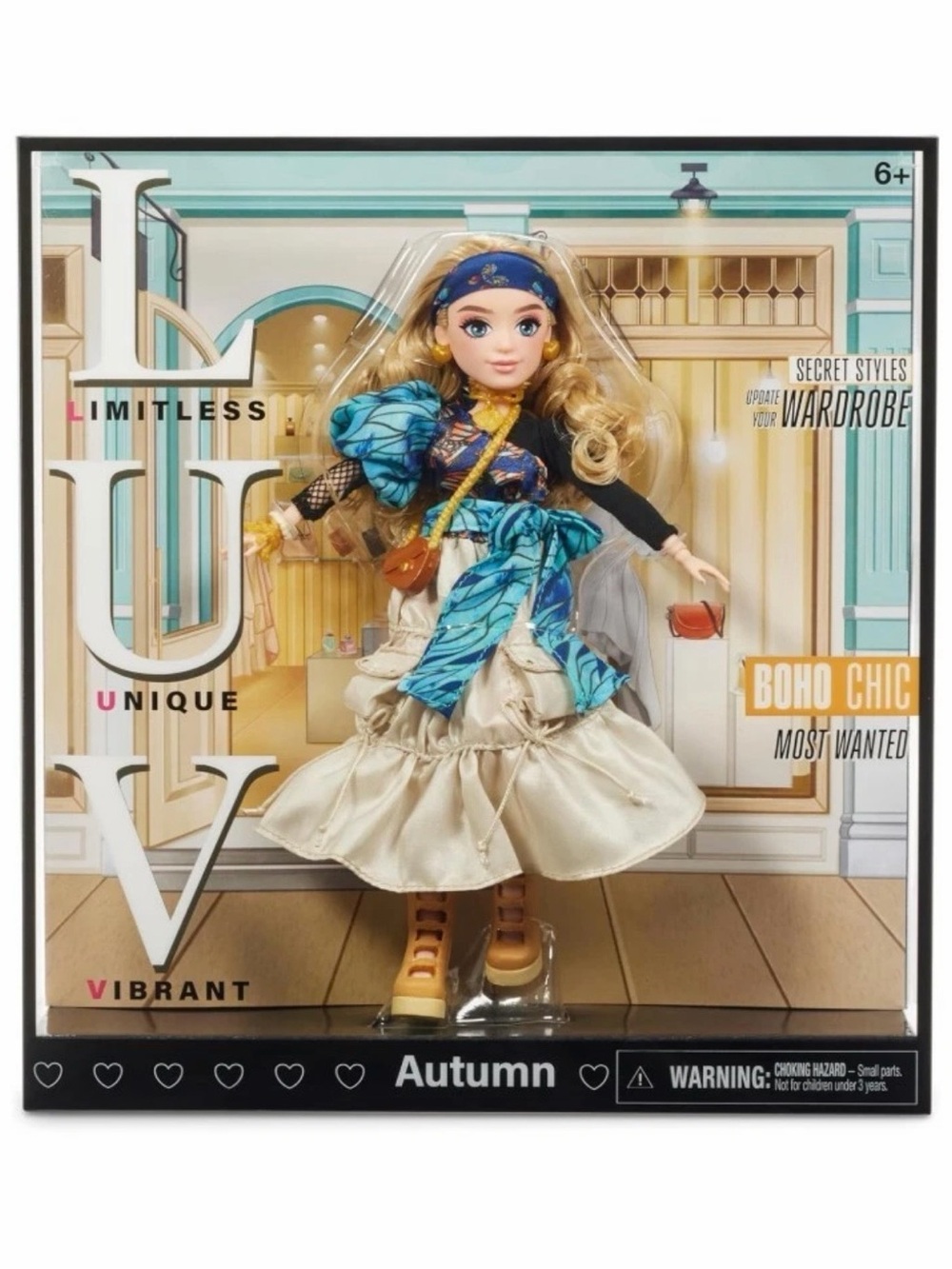 Autumn Boho Chic Girls Dress Doll Outfit - Blue & Cream